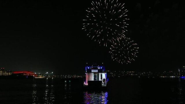 Spectacular fireworks lighting up the sky in Yas Marina in Abu Dhabi, UAE for Eid celebration