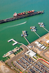 Pilot boats and RG Tanna coal wharfs in Gladstone, Queensland