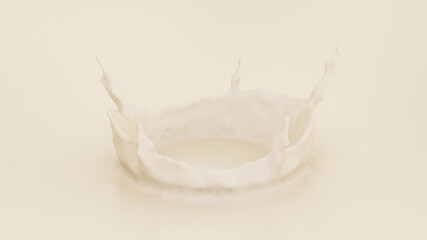Crown of milk. White paint splash illustration. 3d rendering. High resolution.