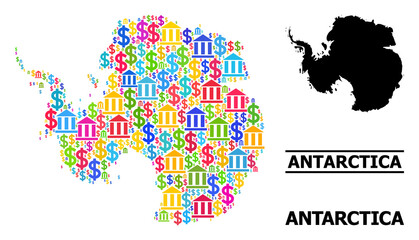 Vibrant bank and commercial mosaic and solid map of Antarctica. Map of Antarctica vector mosaic for GDP campaigns and proclamations.