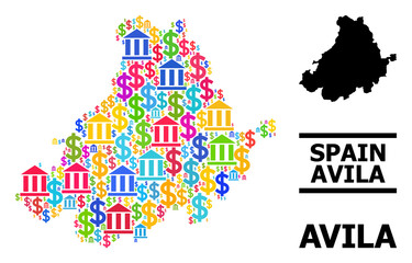 Naklejka premium Colored finance and business mosaic and solid map of Avila Province. Map of Avila Province vector mosaic for promotion campaigns and projects.