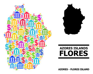 Bright colored financial and dollar mosaic and solid map of Azores - Flores Island. Map of Azores - Flores Island vector mosaic for geographic campaigns and posters.