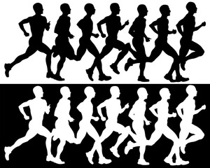 Fototapeta na wymiar Young athletes run a marathon. Isolated silhouettes of people