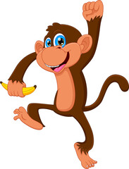 cute monkey standing and holding a banana