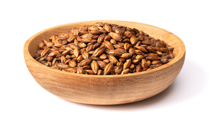 Barley Tea in the wooden bowl, isolated on white background