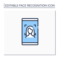 Face recognition line icon. Authentication by facial recognition.Biometric face scanning. Futuristic security.Identity detection concept. Isolated vector illustration.Editable stroke