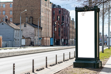 vertical blank billboard on the city street,outdoor advertising mock-up
