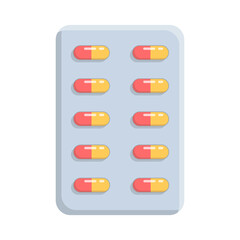 Capsule pills in a blister. Isolated vector illustration on white background. Cartoon flat style.