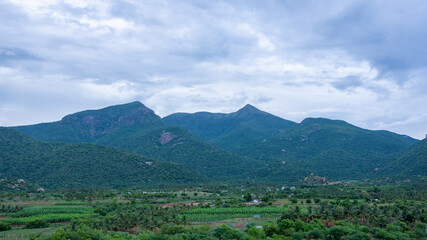 Amazing view of mountains and clouds in the spring at sathyamangalam, India.