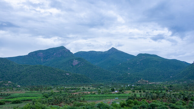 Amazing view of mountains and clouds in the spring at sathyamangalam, India.