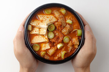 Kimchi stew on white background