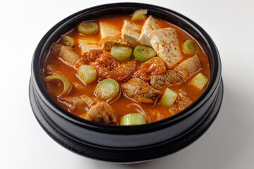 Kimchi stew on white background