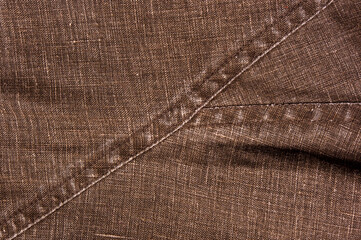 clothing items stonewashed cotton fabric texture with seams, clasps, buttons and rivets, macro