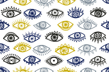 Doodle female eyes abstract repeatable ornament.