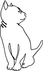 Black line art Illustration happy kitten monoline. Vector illustration