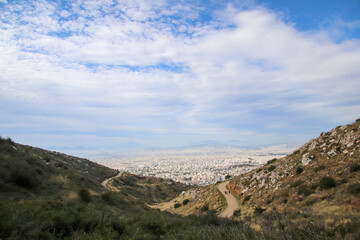 Fototapeta na wymiar Athens view from Hymettos mountain