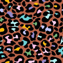 Leopard pattern design - funny  drawing seamless pattern. Animal print. Modern colorful fashion design. Happy colors.
