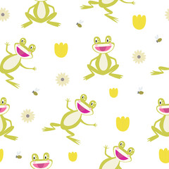 Hand drawn frog cute print . Cute frog cartoon character. seamless patter