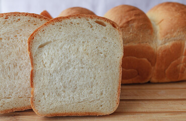 Japanese milk bread asian food. Sliced loaf as sandwich, home baking during qurantine