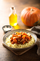 Fototapeta na wymiar Homemade vegetable curry with couscous 