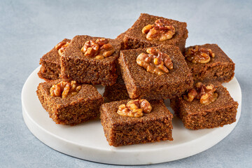 Walnut semolina cake basbousa , namoora, hareesa . Close up