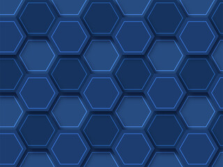 Abstract Geometric Blue Background With Hexagon Pattern.