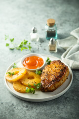 Grilled turkey with pineapple and mango sauce