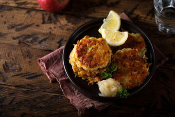 Homemade potato pancakes with apple sauce