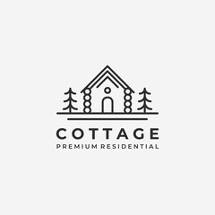 Wooden Cottage Cabin Logo Line Art Minimalist Vector Design Illustration