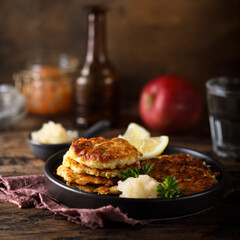 Homemade potato pancakes with apple sauce
