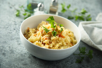 Homemade rice pilau with vegetables