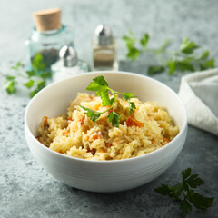 Homemade rice pilau with vegetables