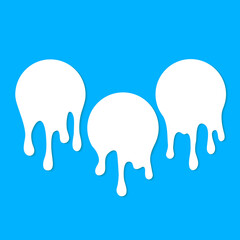 Dripping milk flows down. Dripping liquid. Fluid fluid. Spilling paint. Falling paint. Fluid oil stain. Abstract, liquid drops of ink. Milk products. Vector illustration.