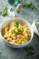 Homemade rice pilau with vegetables
