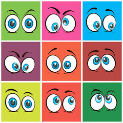 Cartoon eyes. Set of expressive eyes. Happy and angry eyes looking human eyes. Comic and funny eyes. Funny, emotional and funny eyes. Set of vector icons.