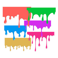 Set of dripping colorful paints. Dripping liquid. Fluid fluid. Spilling paint. Falling paint. Fluid oil stain. Abstract, liquid drops of ink. Vector illustration