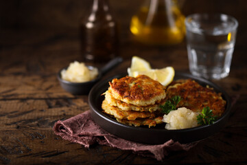 Homemade potato pancakes with apple sauce
