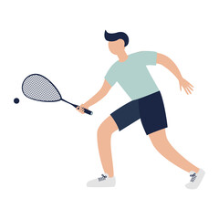 Obraz na płótnie Canvas Squash Player with Racket Isolated Vector Illustration. Sports concept. Cartoon athlete character with a racket in his hand, flat icon