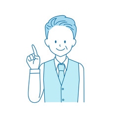 Middle-aged business pointing blue illustration