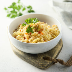 Homemade rice pilau with vegetables