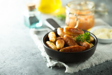 Traditional German potato dumplings served with parsley	