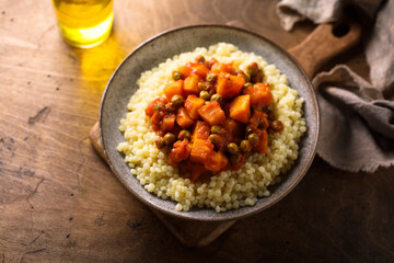 Homemade vegetable curry with couscous	

