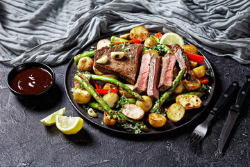 beef steak with veggies on a plate