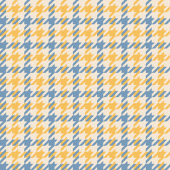 Houndstooth seamless check pattern in blue, yellow, off white. Decorative tweed background vector graphic for dress, jacket, coat, other trendy everyday spring autumn fashion textile design. - 434741717