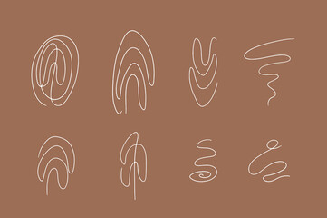 Minimalistic wall art abstract vector line drawing set. Gallery decor poster, terracota colors. Vector illustration