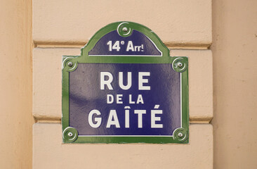 Street sign: "rue de la Gaité" in Paris, France