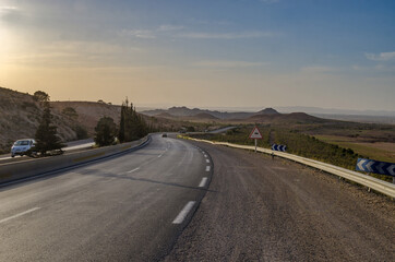 Obraz premium driving on the curvy road, road trip.