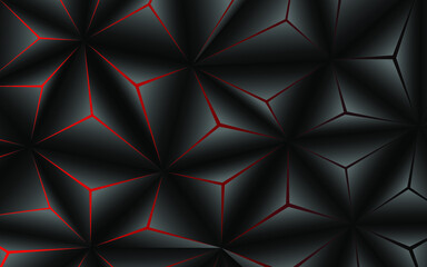 Abstract black polygon with glowing red line background. Modern technology innovation concept vector background.