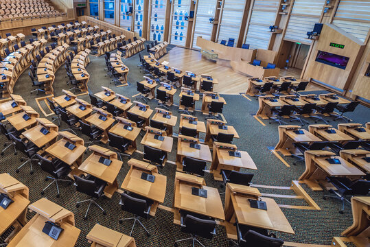 Edinburgh, Scotland - January 18, 2020: Inside the debating chamber in Scottish Parliament in Edinburgh