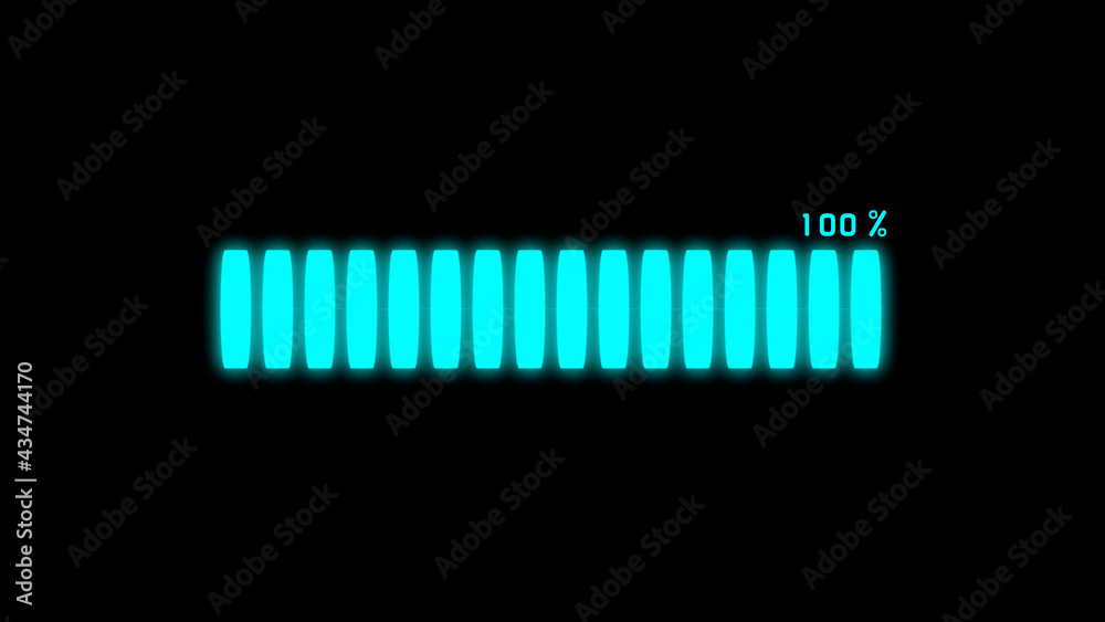 Wall mural 100% Futuristic Loading Transfer Download in neon effect. light blue loading bar on black screen